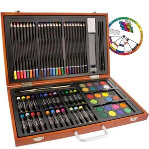 82 Piece-Deluxe Art Creativity Set in Wooden Case with 2 Drawing Pads